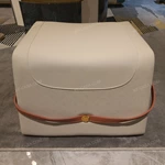 Luxury Monogram Upholstered Storage Footstool with Strap Detail